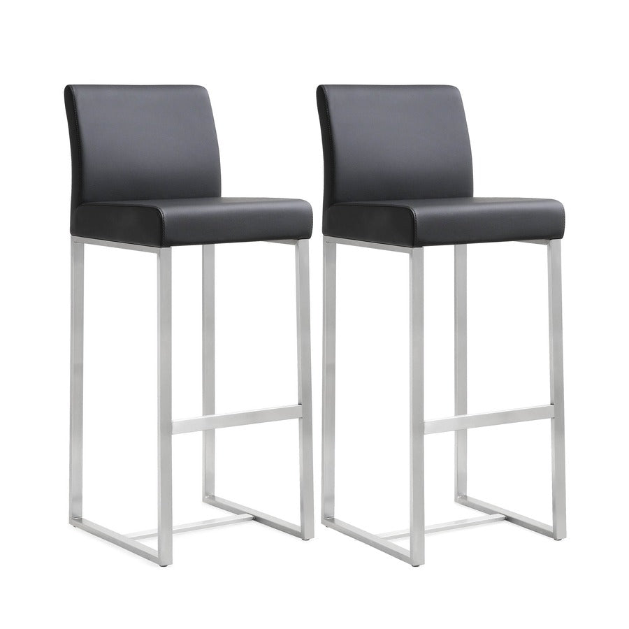 Denmark Performance Vegan Leather Stool with Silver Base - Set of 2