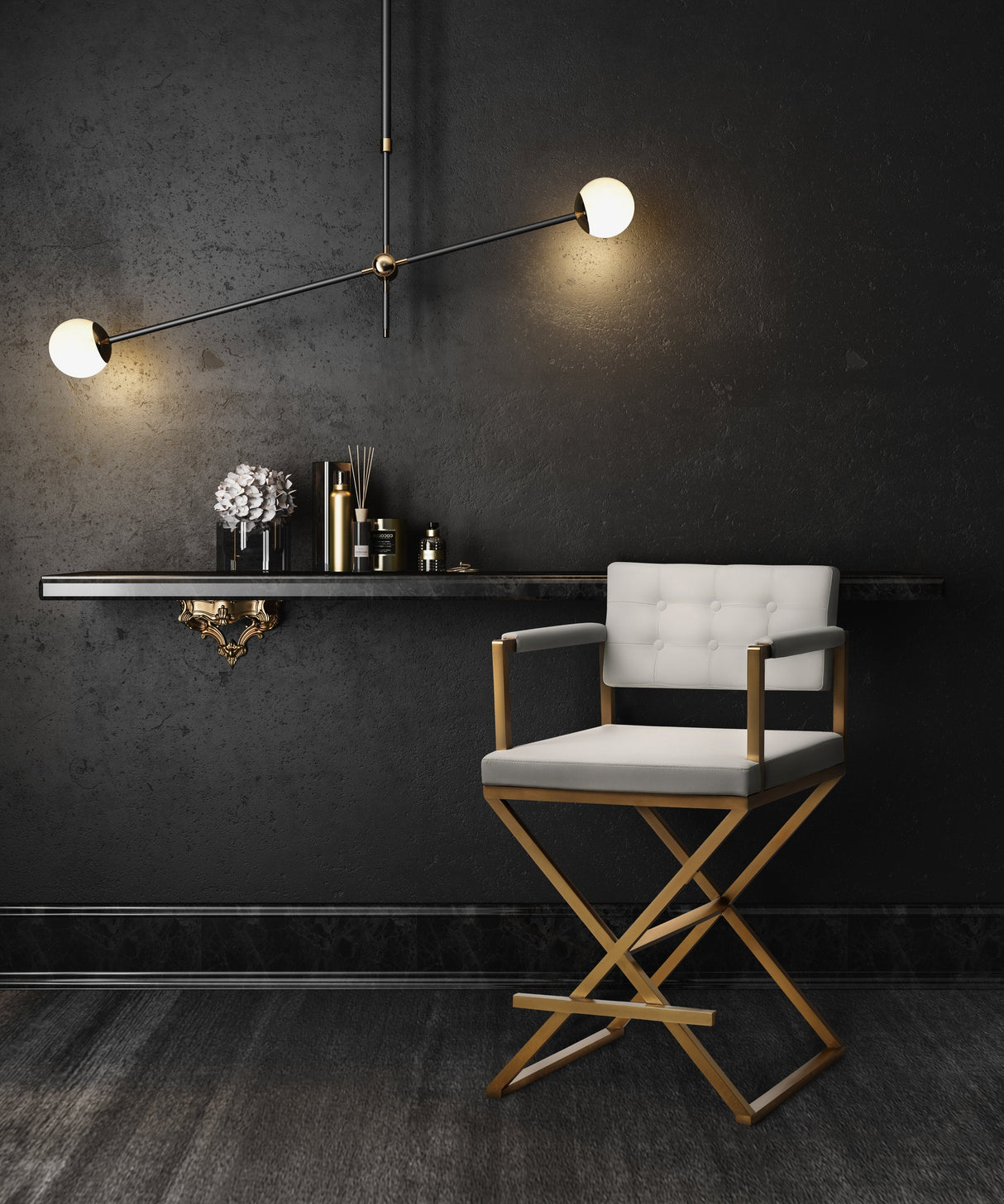 Director Performance Vegan Leather Stool with Gold Base