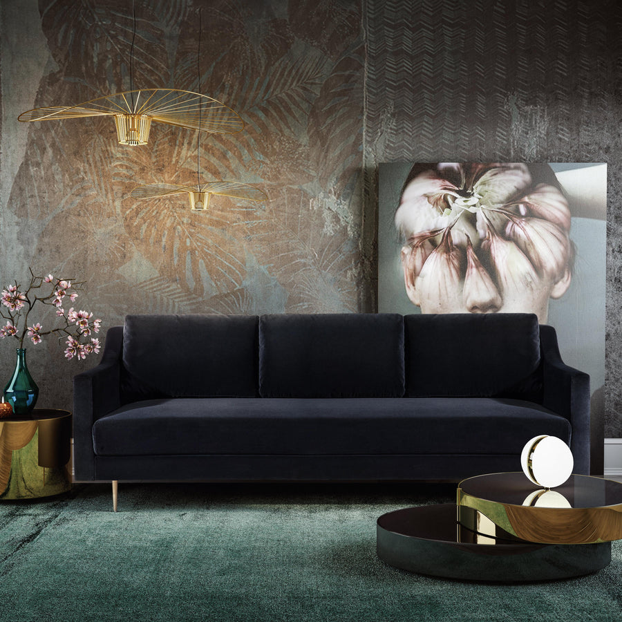 Milan 90.5" Black Velvet Sofa