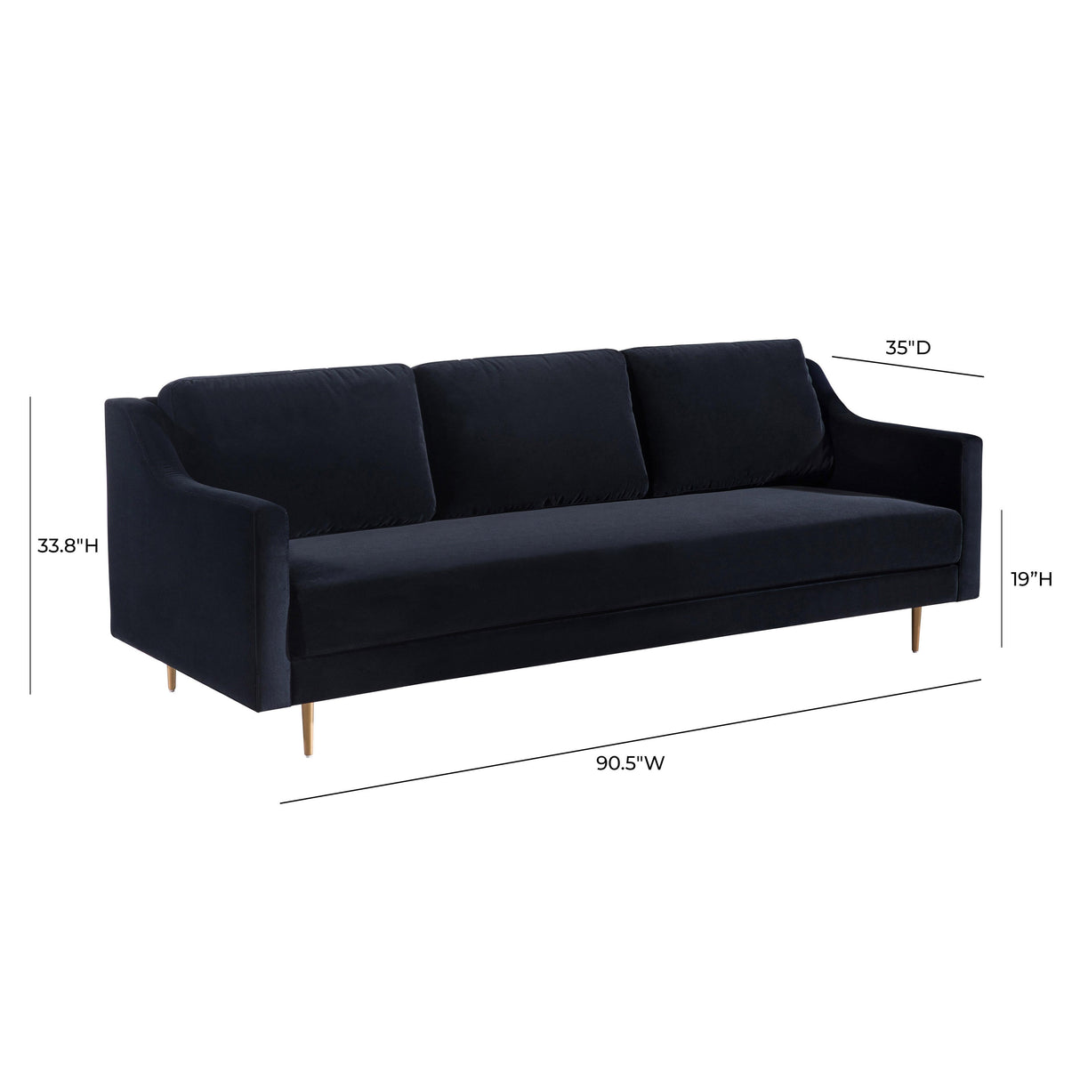 Milan 90.5" Black Velvet Sofa