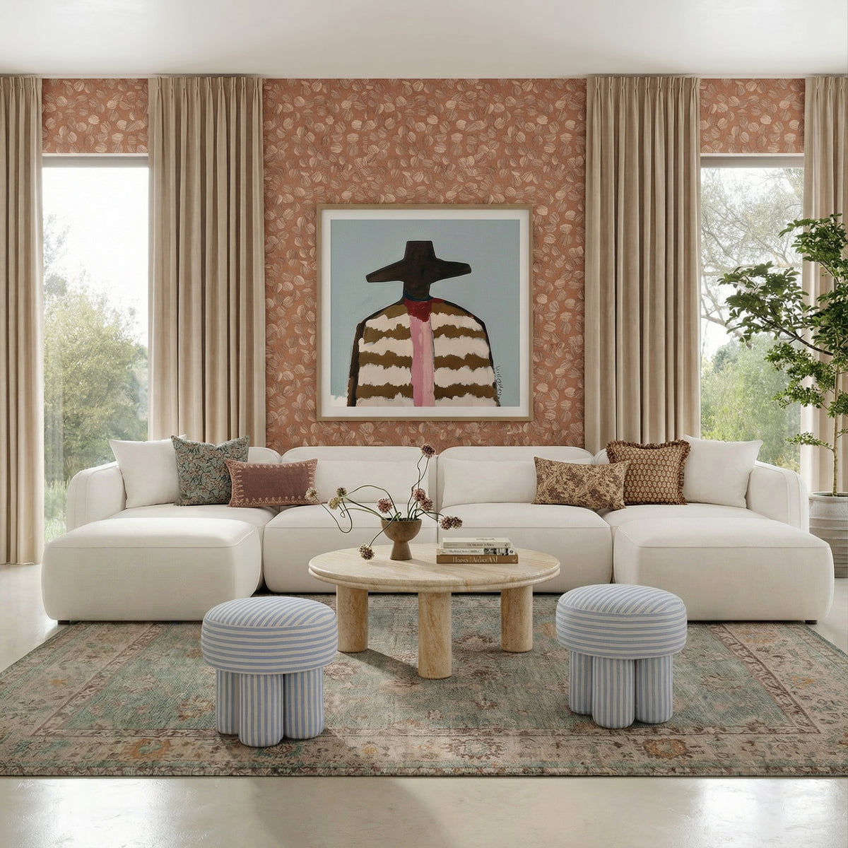 Tarra 4-Piece Cream Performance Chenille Modular U-Sectional - View 2