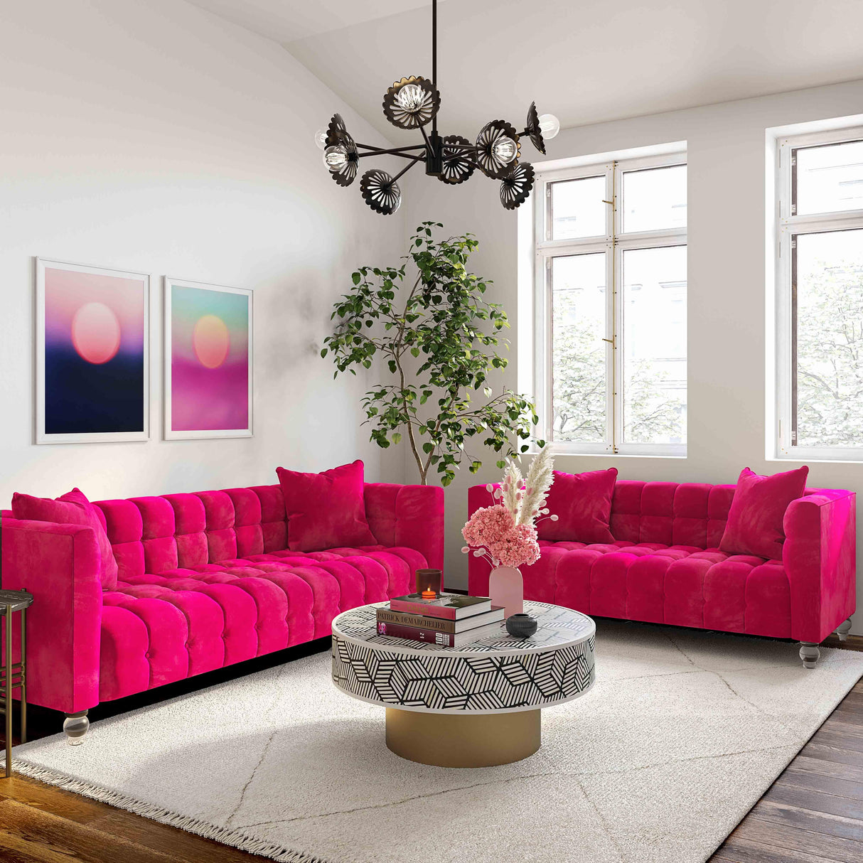 Bea 66" Hot Pink Velvet Loveseat