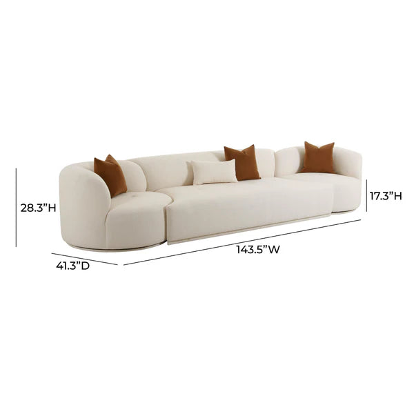 Fickle 144" 3-Piece Cream Boucle Modular Sofa dimensions
