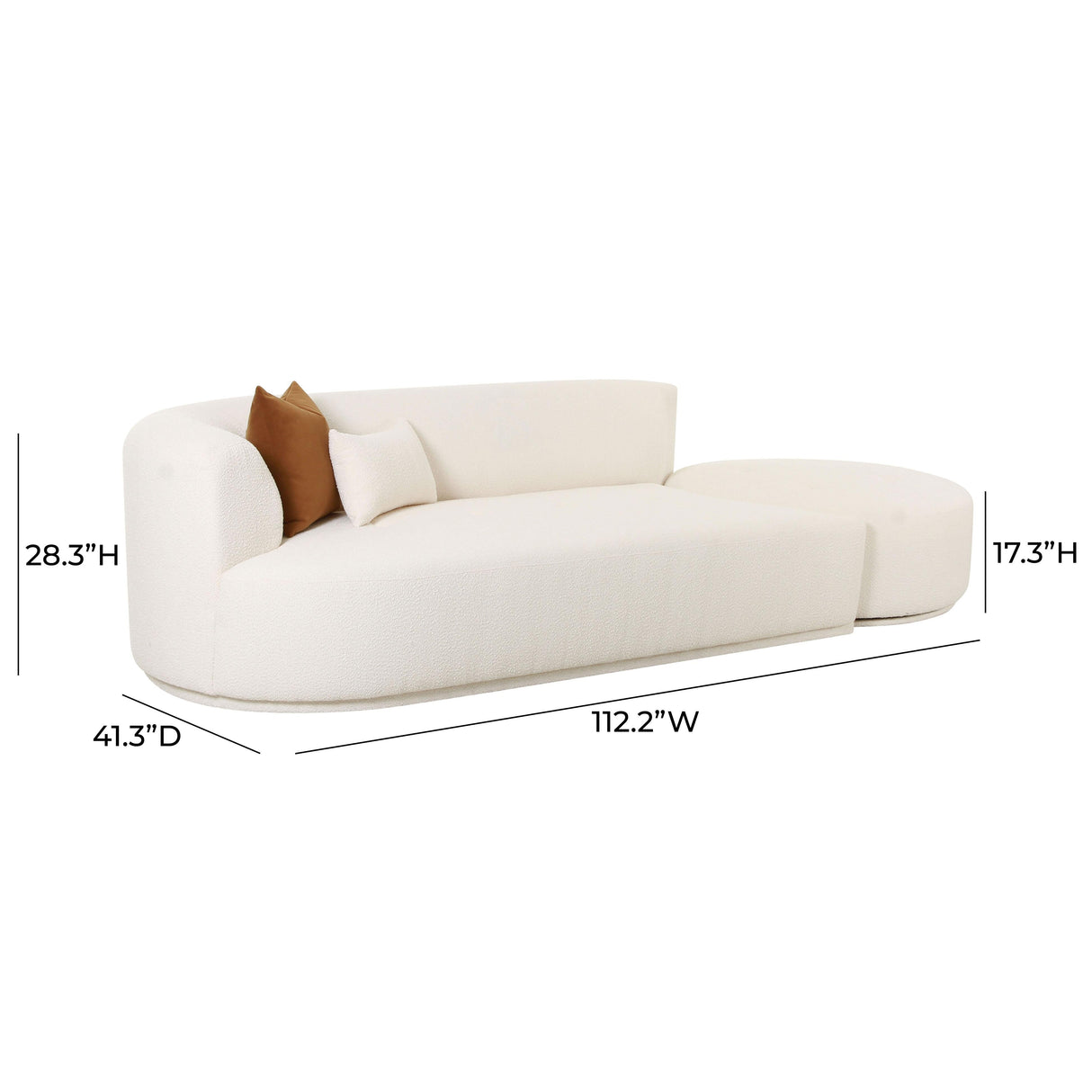 Fickle 112" 2-Piece Cream Boucle Chaise Modular Sofa