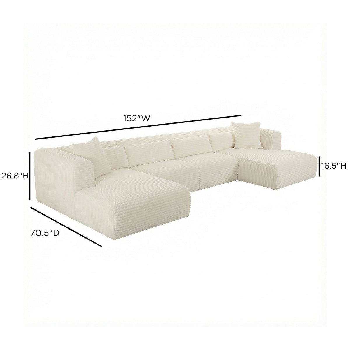 Tarra 4-Piece Fluffy Oversized Performance Corduroy Modular U-Sectional - View 14