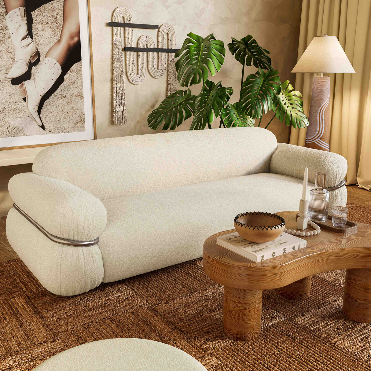 Leyla 98" Cream Boucle Sofa