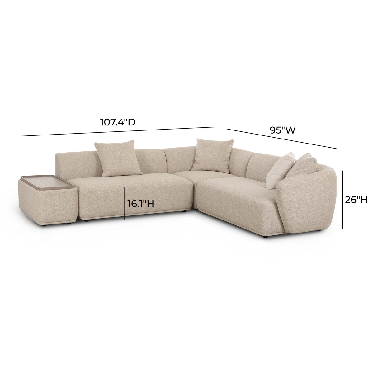 Sylvie 4-Piece Cream Boucle Chaise Sectional