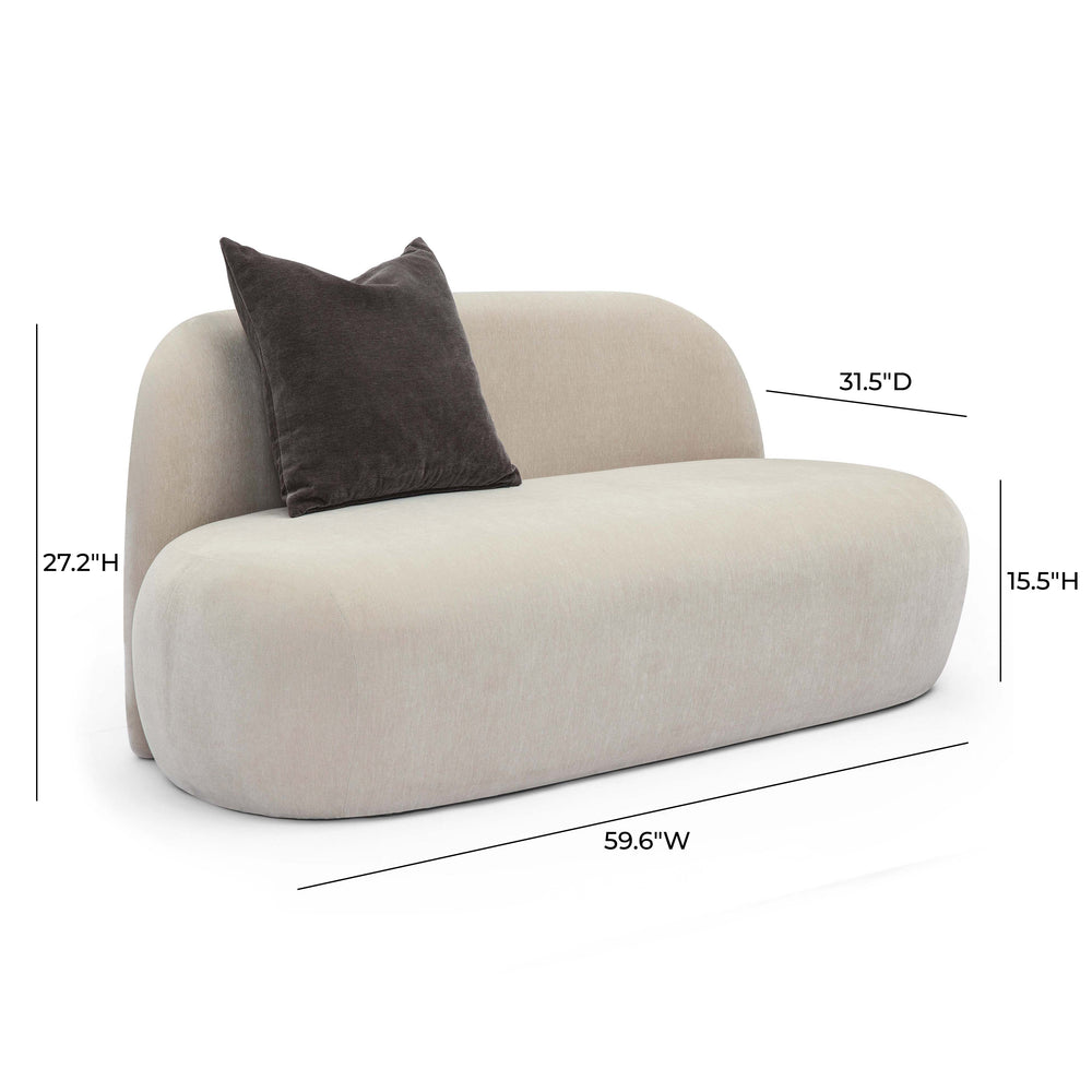 Carraway 59" Loveseat with Rounded Organic Form - Wabi-Sabi Style in 50% Upcycled Fabric dimensions