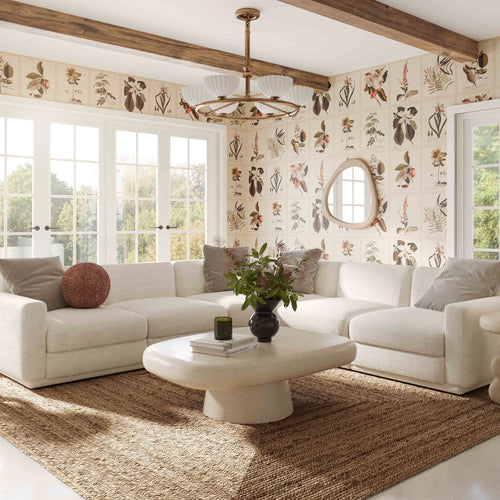 Perry 124" Cream Chenille Modular Long Sofa