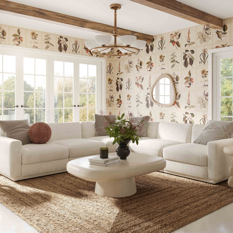 Perry 124" Cream Chenille Modular Long Sofa