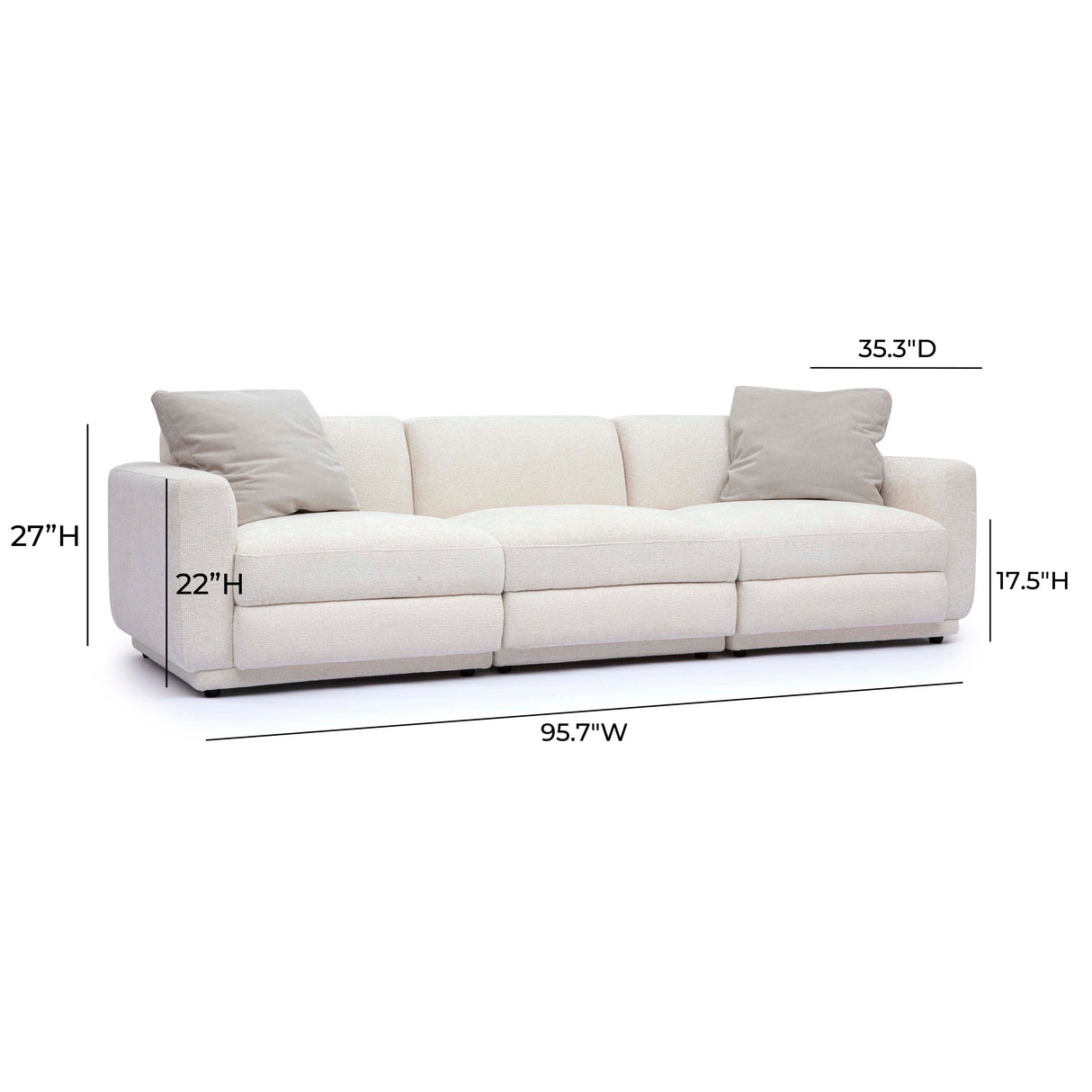 Perry 96" Cream Chenille Modular Sofa