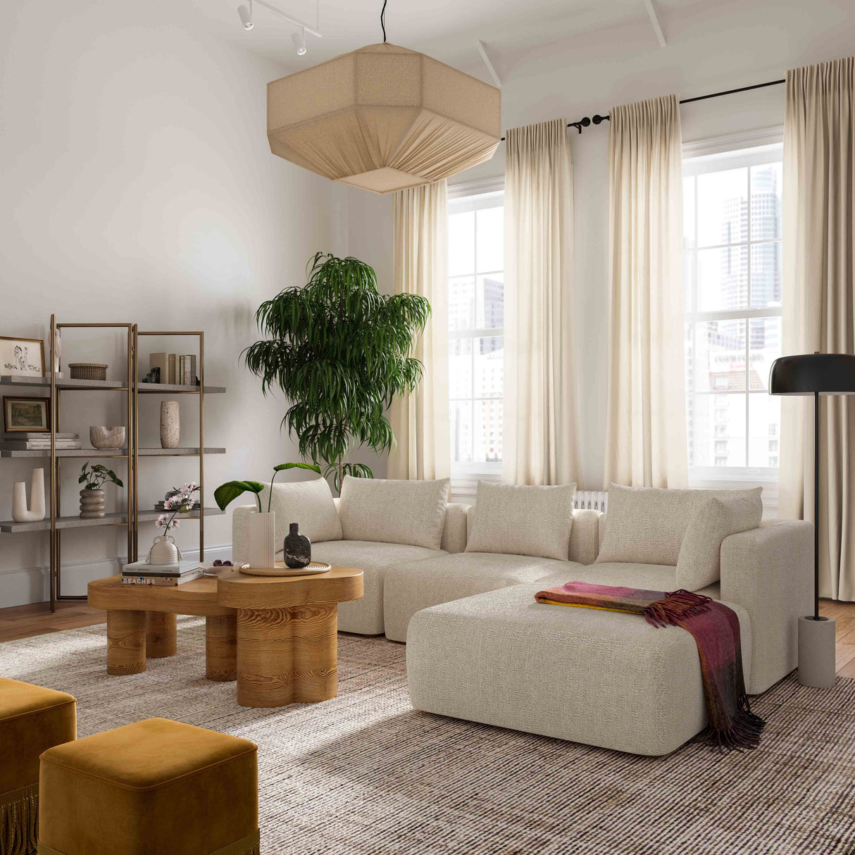 Hangover 4-Piece Heavy Textured Fabric Modular Sectional