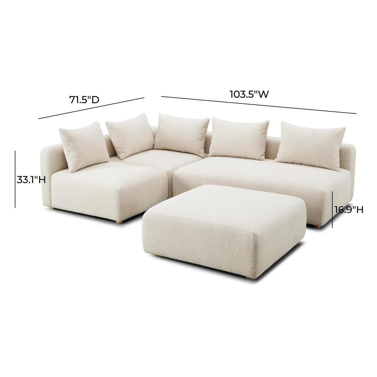 Hangover 4-Piece Heavy Textured Fabric Modular Chaise Sectional
