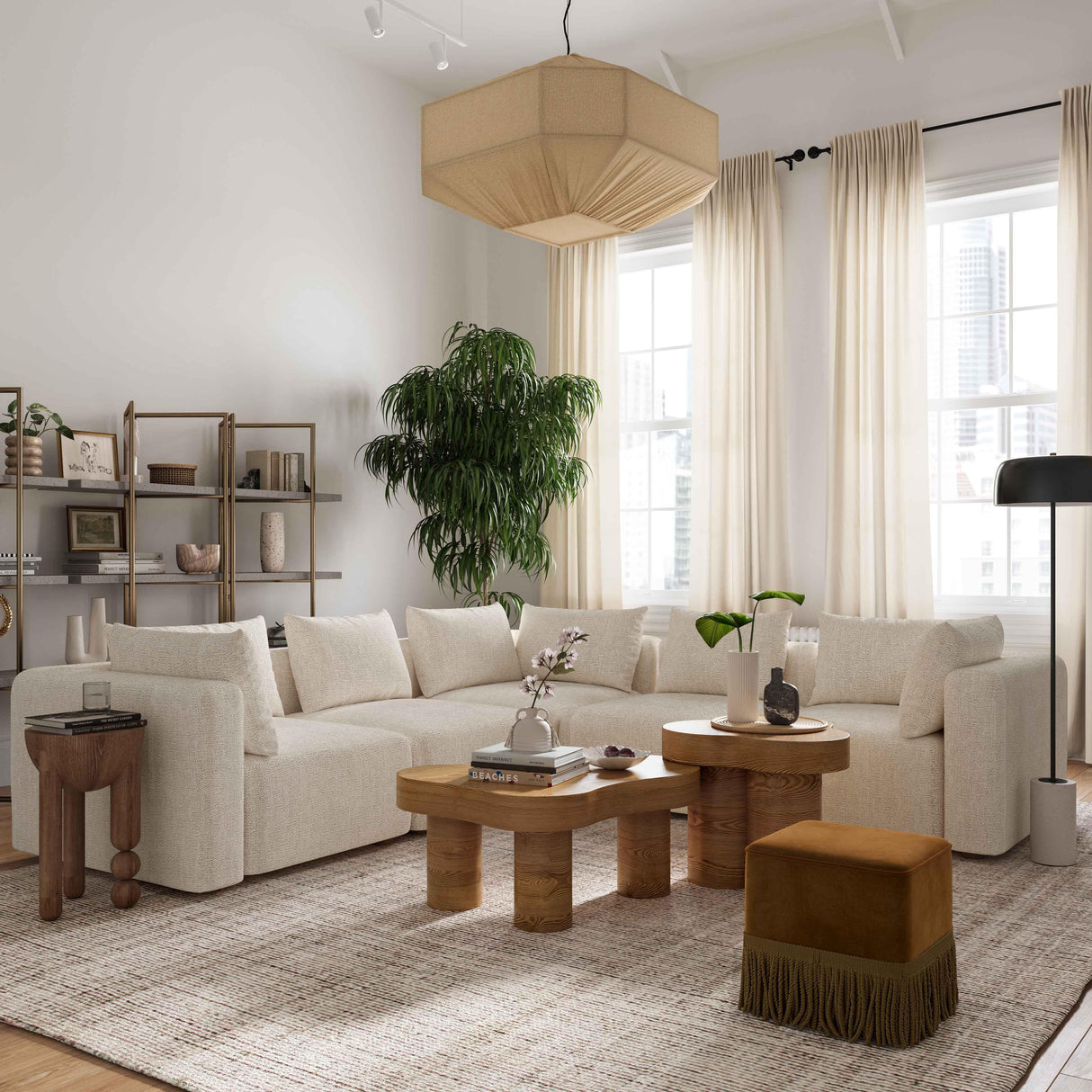 Hangover 5-Piece Textured Fabric Modular L-Sectional