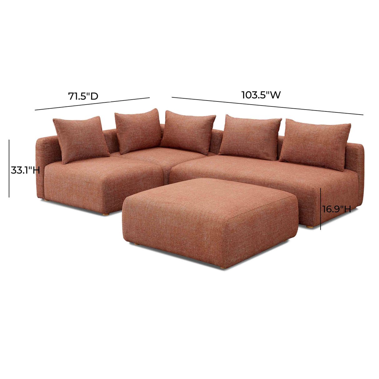Hangover 4-Piece Heavy Textured Fabric Modular Chaise Sectional