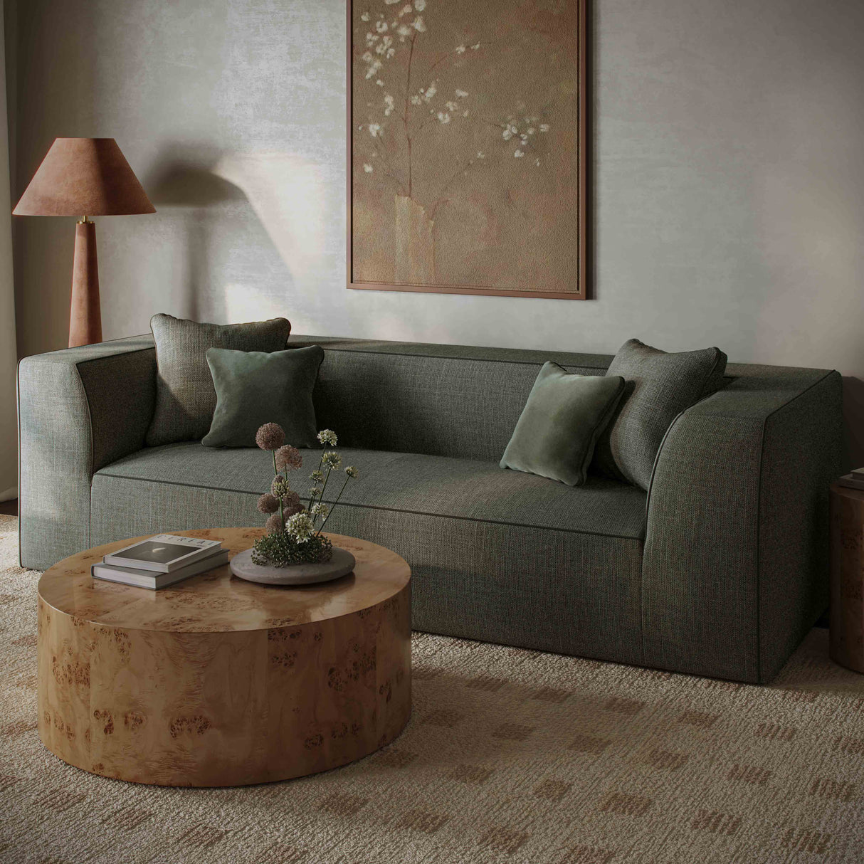 Tristine 96" Olive Green Upcycled Basketweave Sofa