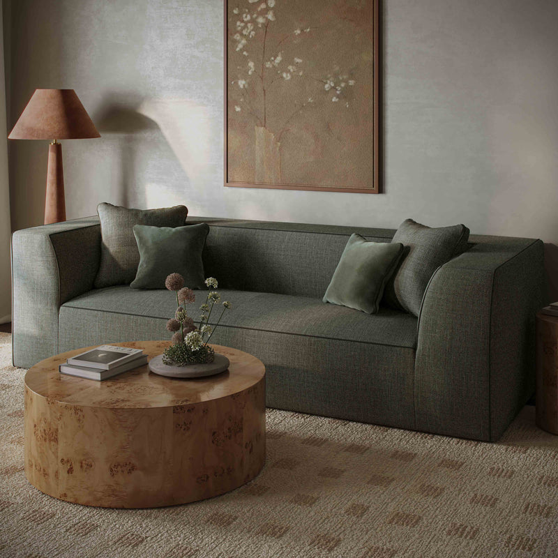 Tristine 96" Olive Green Upcycled Basketweave Sofa