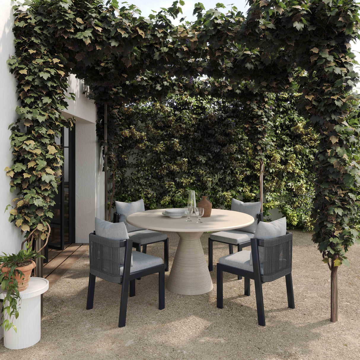 Fern 47" Beige Textured Faux Plaster Concrete Indoor / Outdoor Round Dining Table