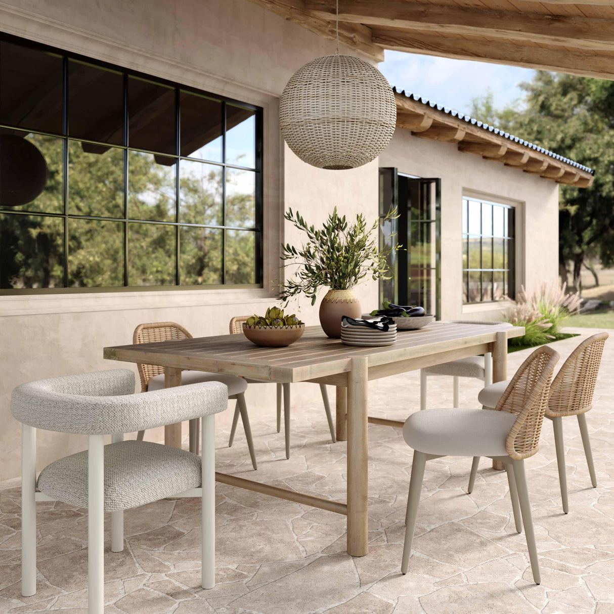 Alexa Rattan Performance Fabric Dining Chair