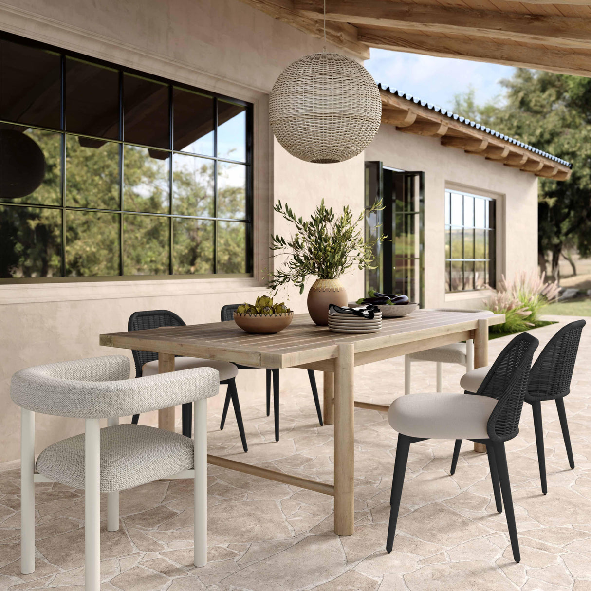 Alexa Rattan Performance Fabric Dining Chair
