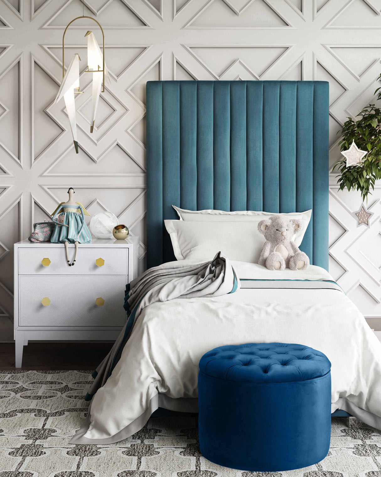 Queen Velvet Round Storage Ottoman