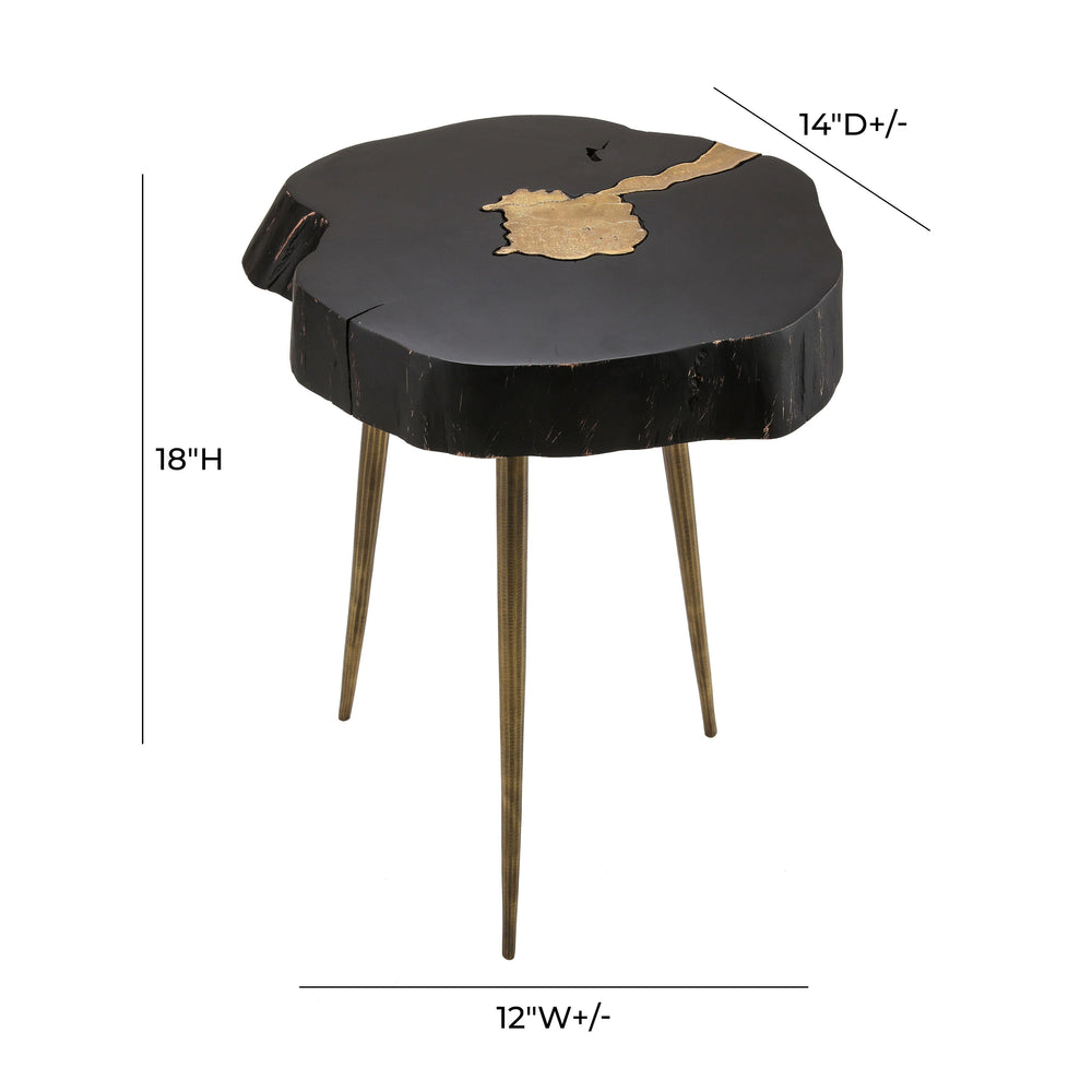 Timber Side Table with Brass-Filled Wood Knots - Glam Rustic Solid Acacia Accent Table dimensions