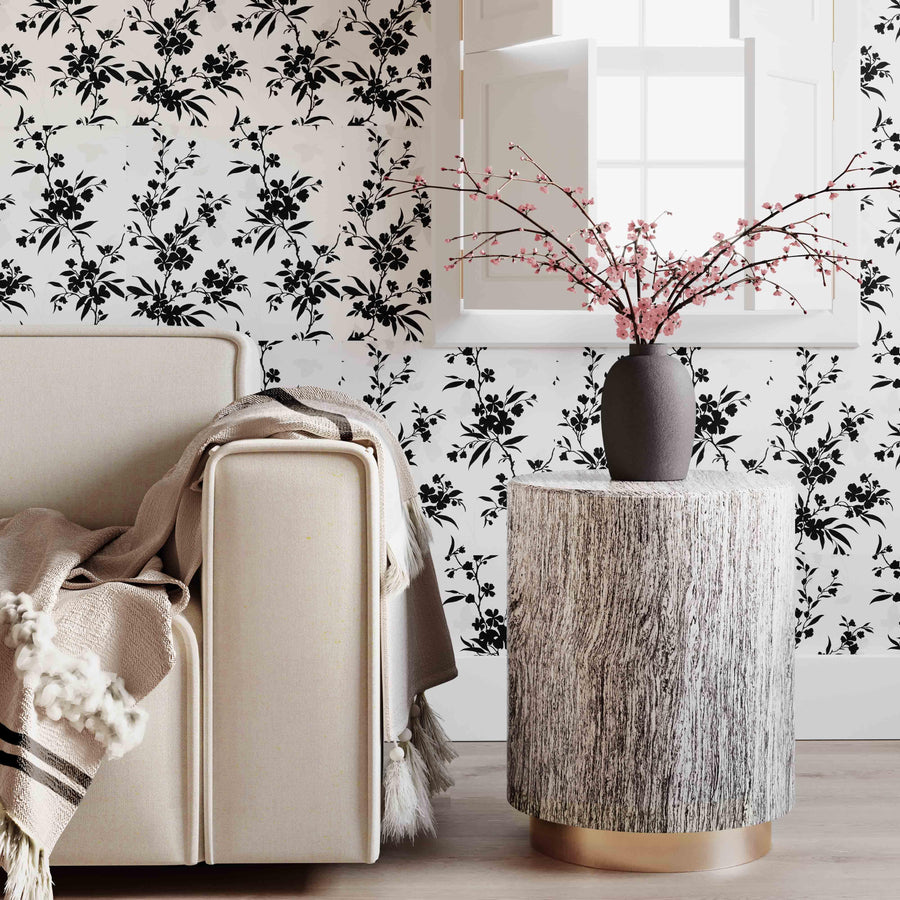 Dahlia Side Table That Doubles as an Ottoman - Contemporary Distressed White Finish with Gold Accents