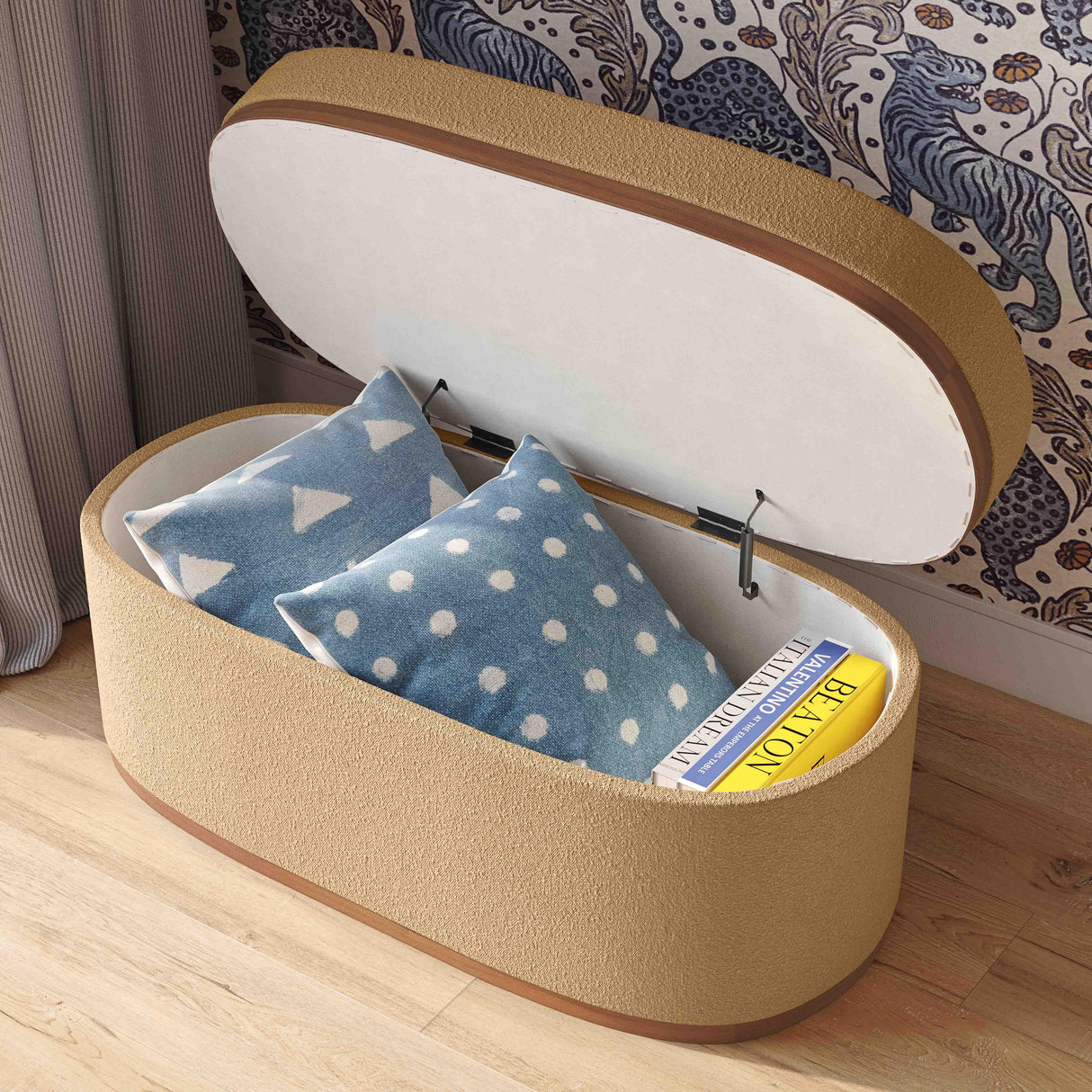 Olivier 41" Boucle Oval Storage Ottoman
