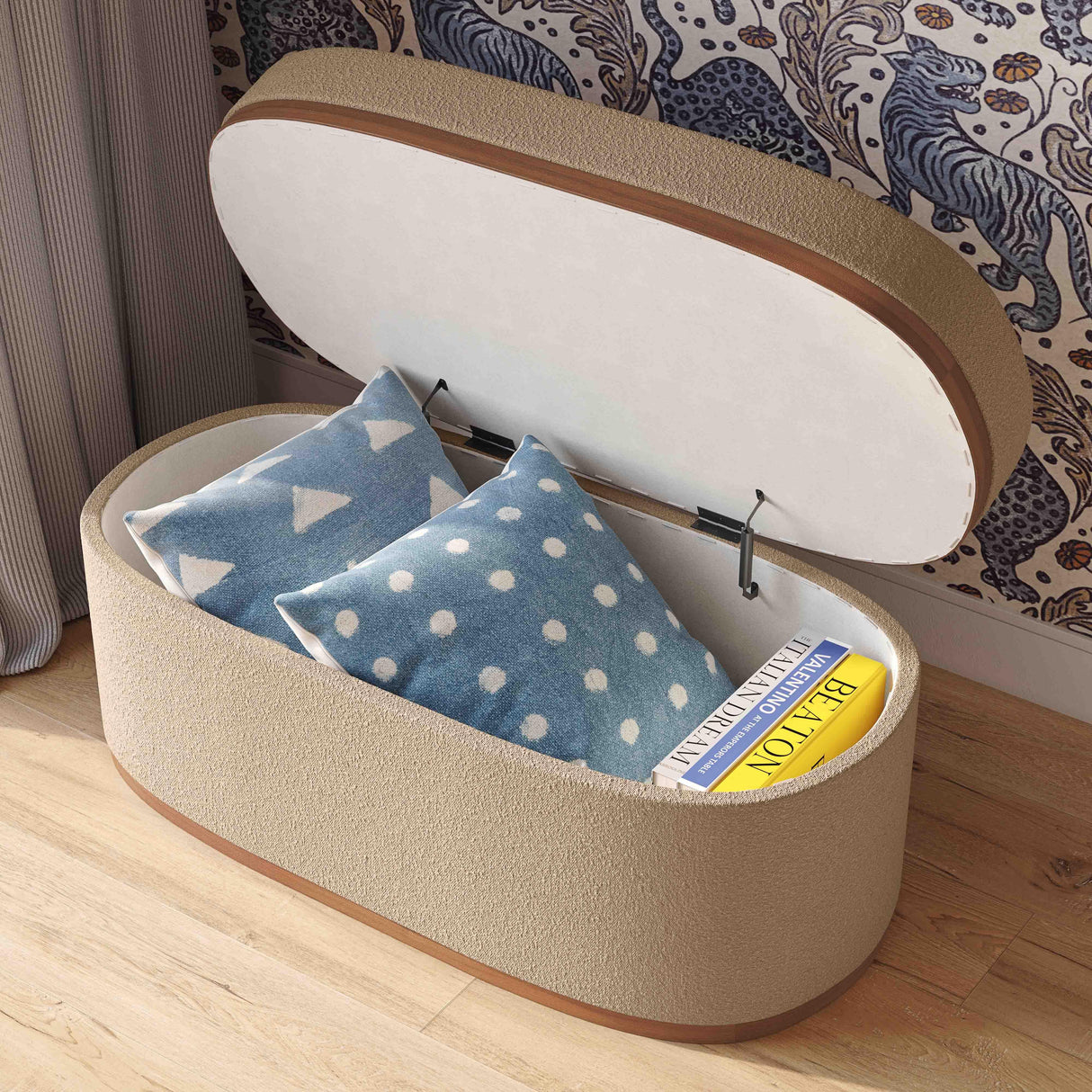 Olivier 41" Boucle Oval Storage Ottoman