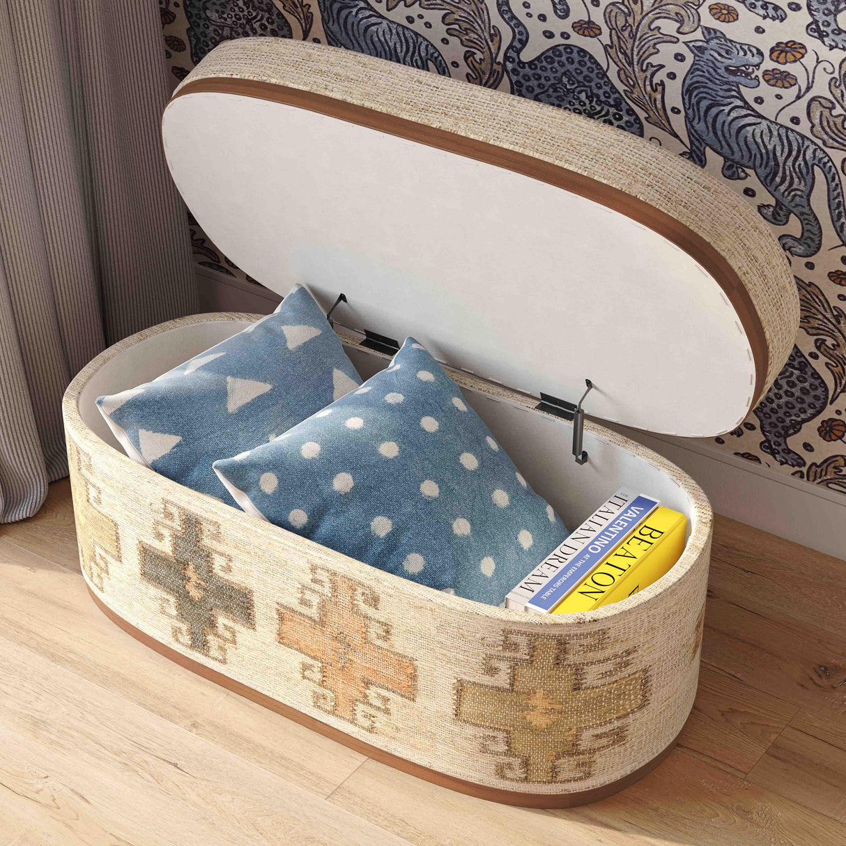 Olivier 41" Cotton Oval Storage Ottoman