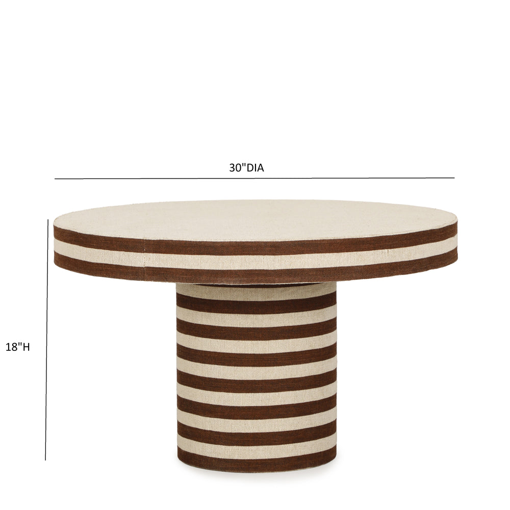 Lyra 30" Natural Striped Cotton Jute Contract-Grade Coffee Table dimensions