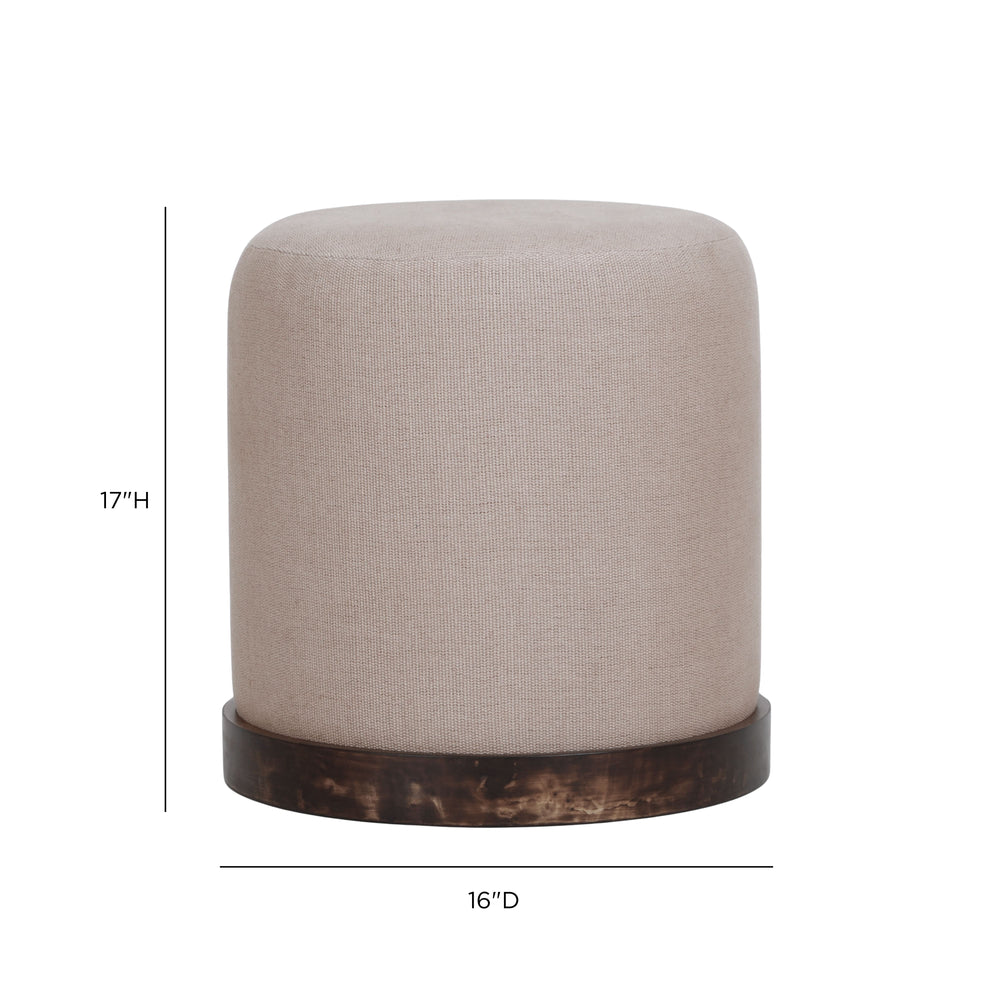 Como Burl and Saddle Brown Cotton Jute Contract-Grade Accent Stool dimensions
