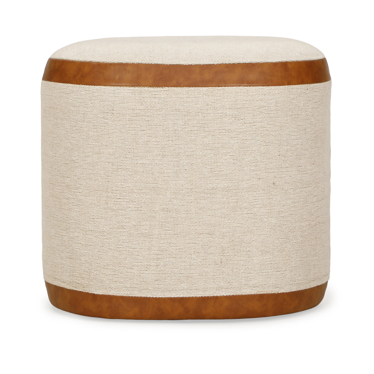 Huche Cotton Jute and Vegan Leather Oval Contract-Grade Pouf - View 3