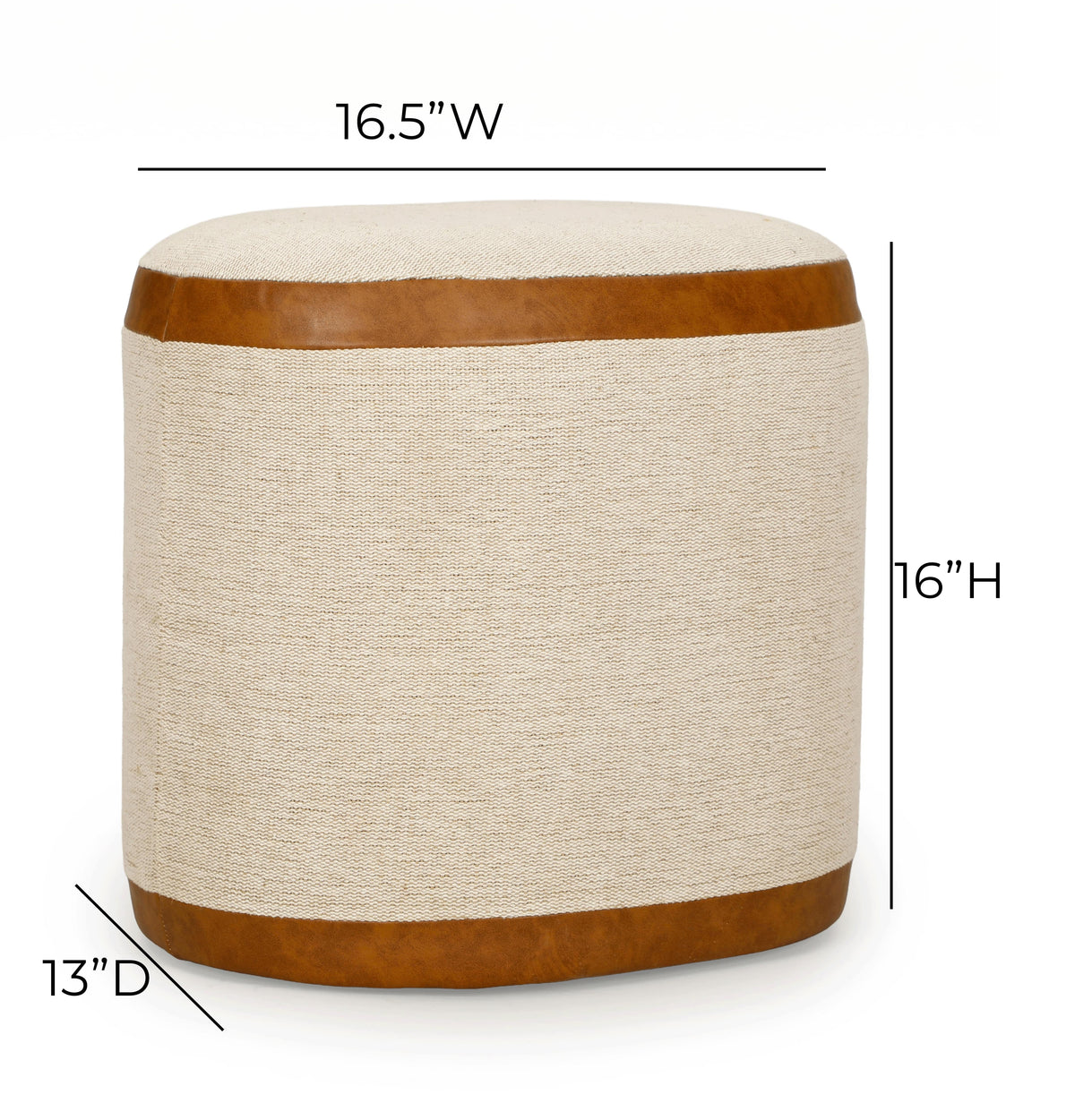 Huche Cotton Jute and Vegan Leather Oval Contract-Grade Pouf - View 7