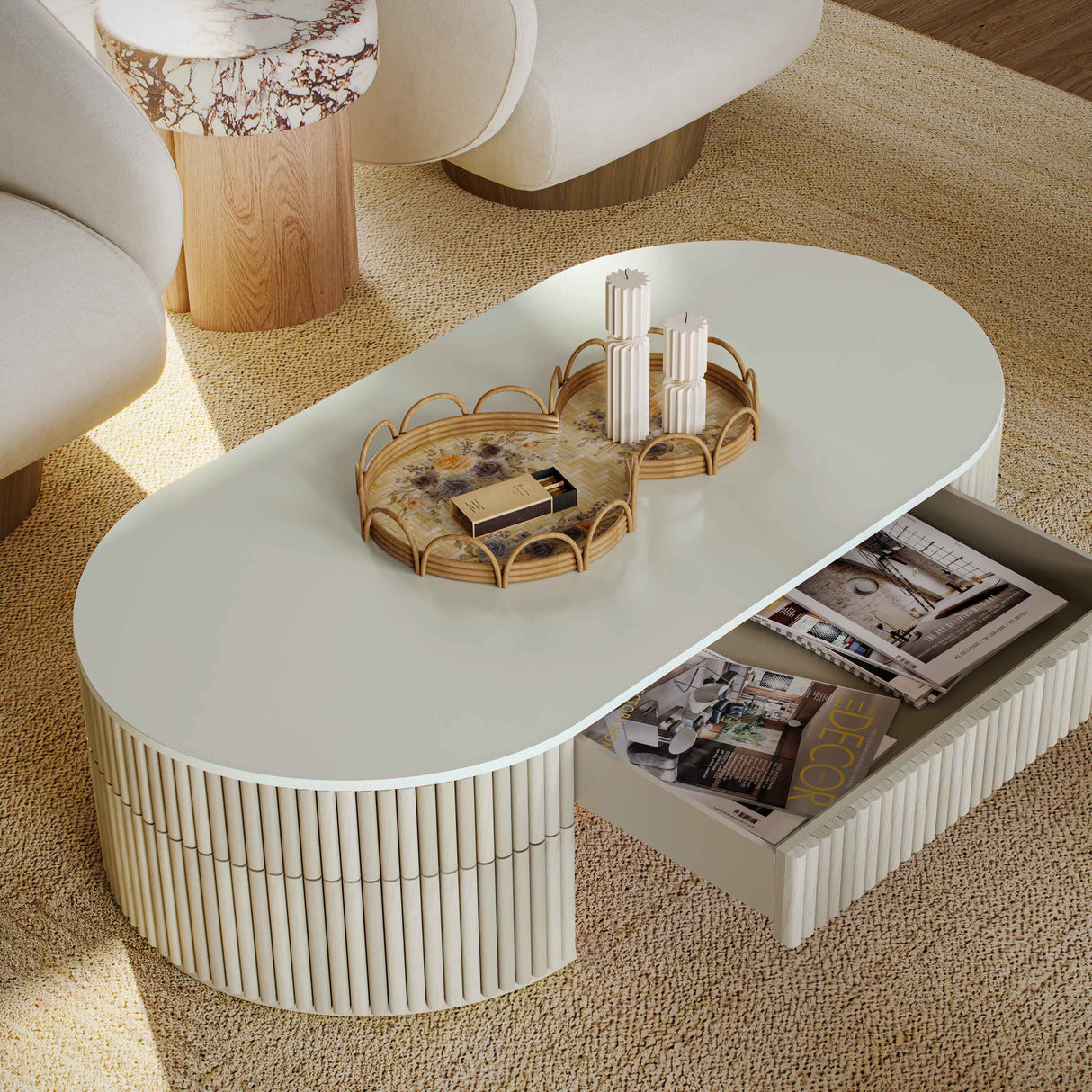 Bella 52" Cream Large Storage Coffee Table