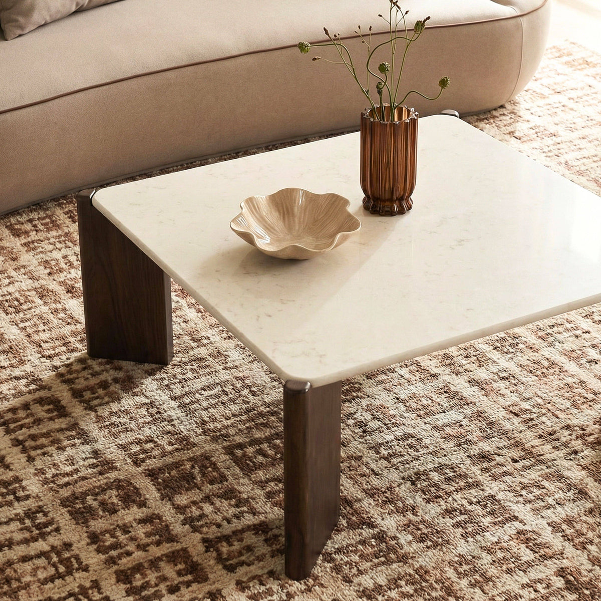 Restis 33.5" Cream Quartz Square Coffee Table - View 2