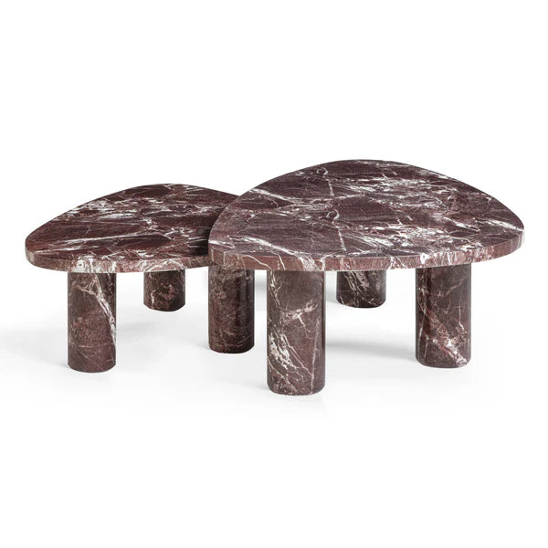 Libby 2-Piece Faux Red Levanto Marble Nesting Coffee Table Set