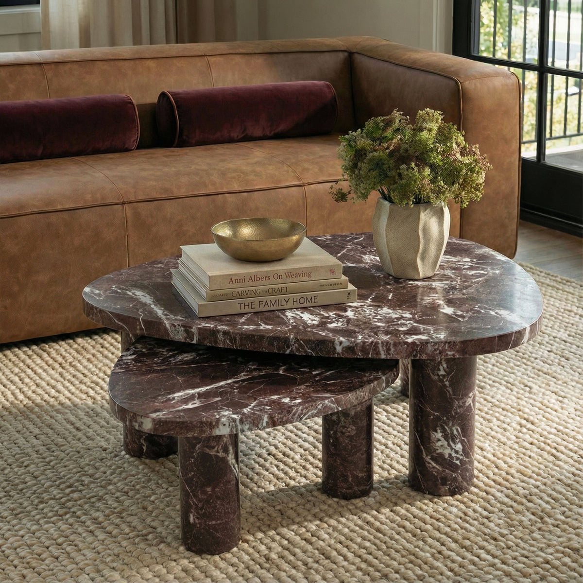 Libby Faux Red Levanto Marble Indoor/Outdoor Coffee Table (36"-48") - View 11