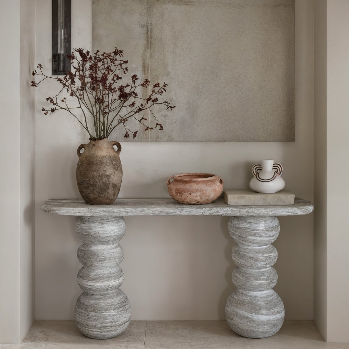 Hyre 59" Faux Stone Indoor/Outdoor Concrete Console Table