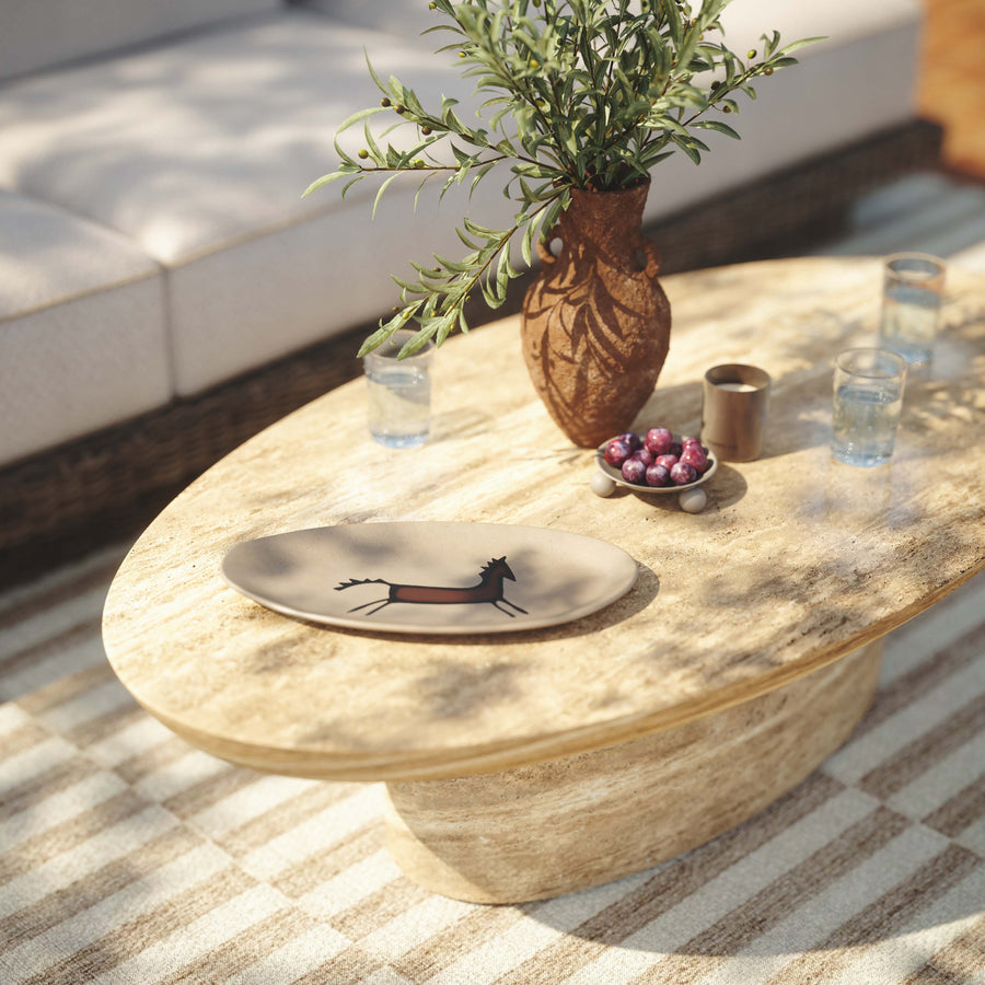 Sonia 51" Faux Travertine Indoor/Outdoor Concrete Coffee Table