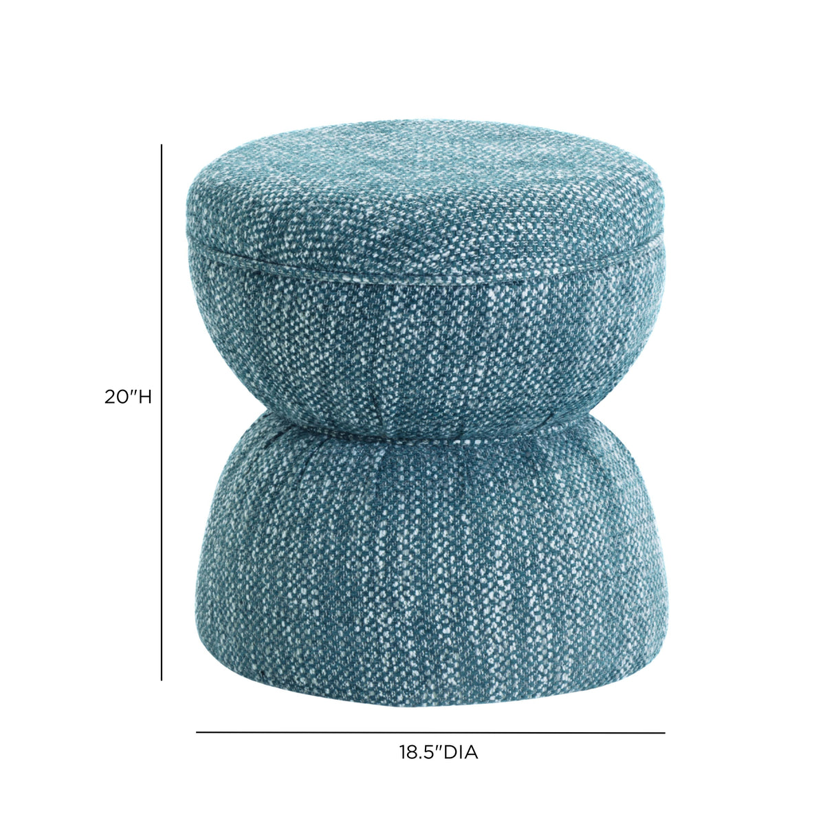 Tomlin Ruched Performance Fabric Game Ottoman in Teal compact space demonstration