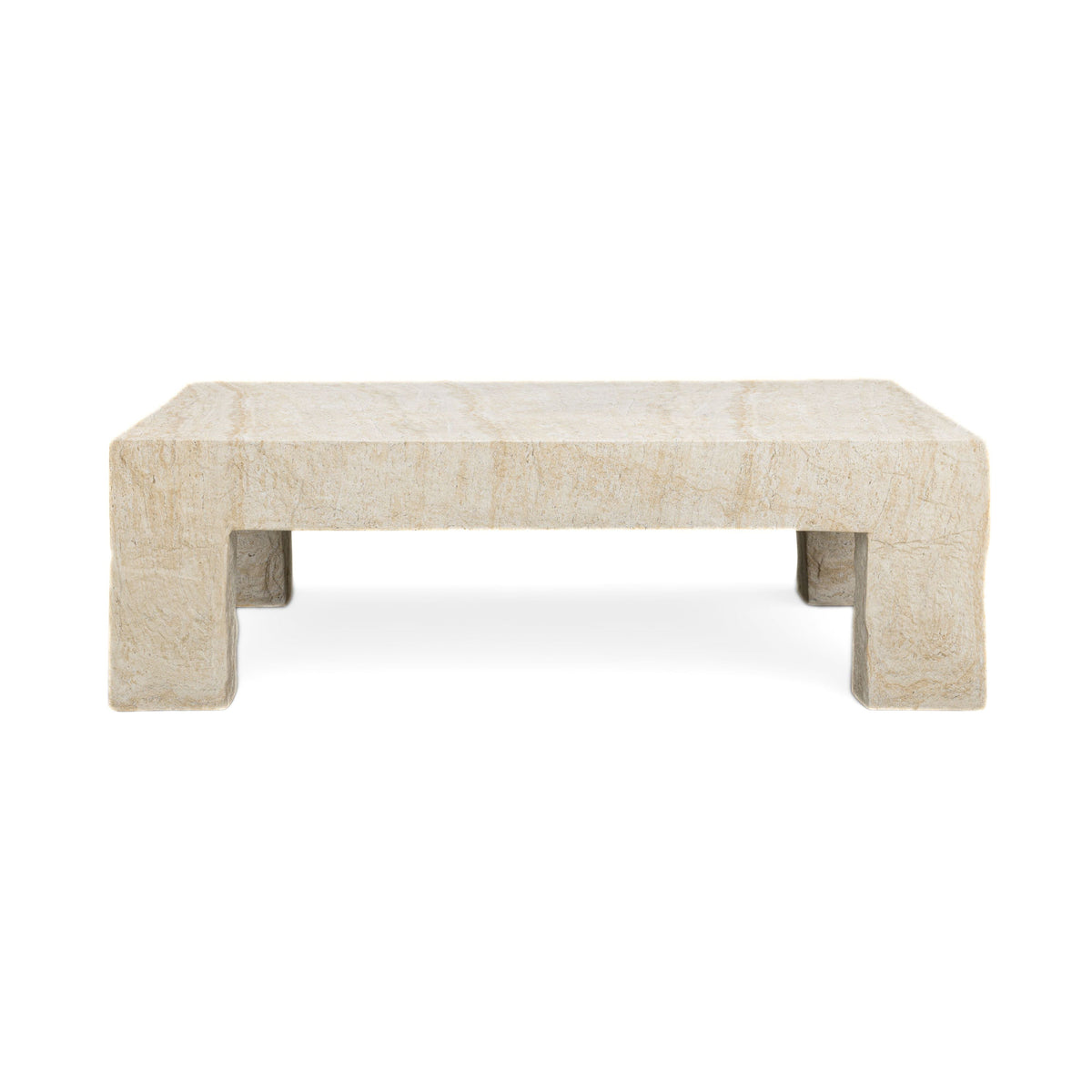 Roxanne 46" Faux Travertine Indoor/Outdoor Concrete Coffee Table - View 3