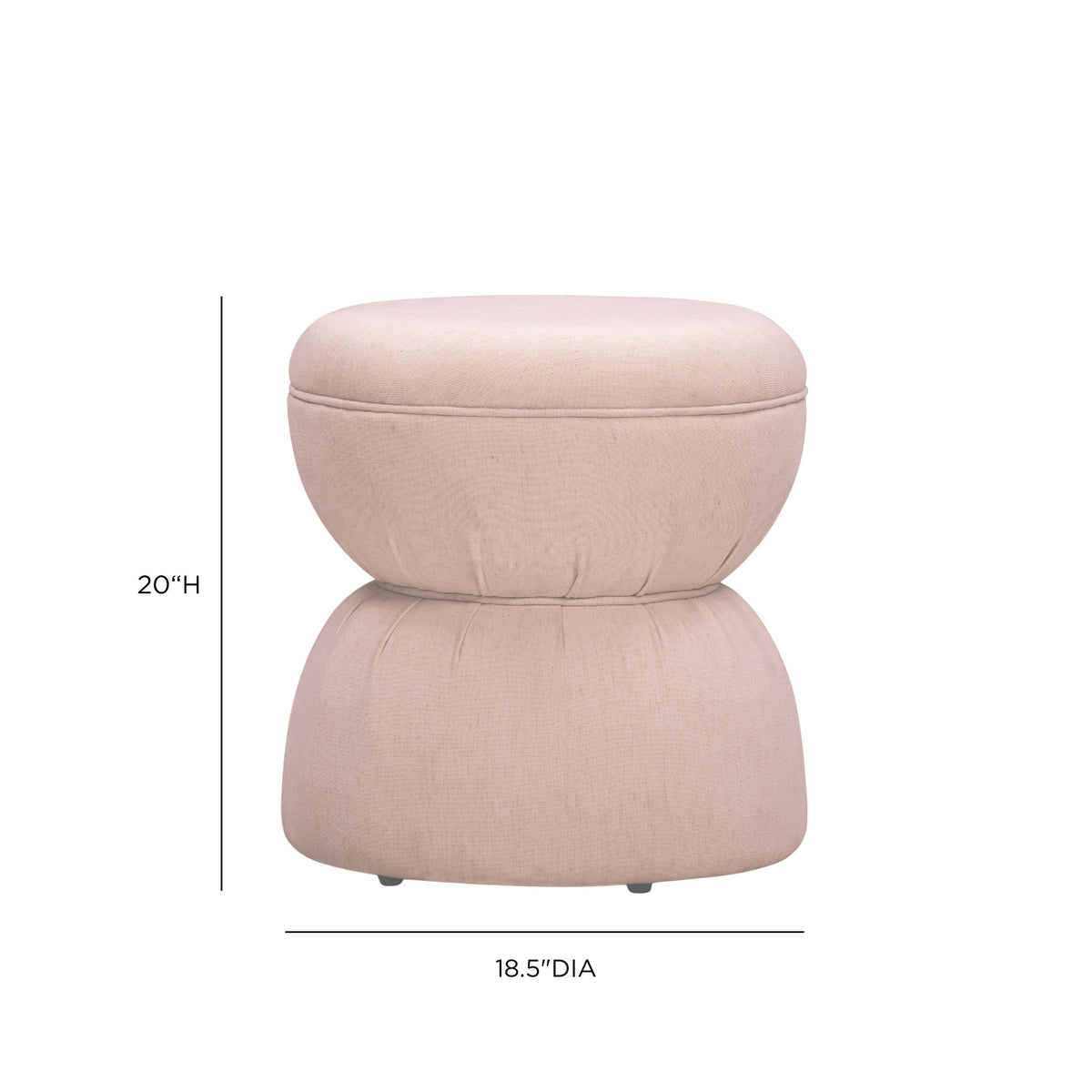 Tomlin Ruched Performance Fabric Game Ottoman in Light Pink soft glam accent styling