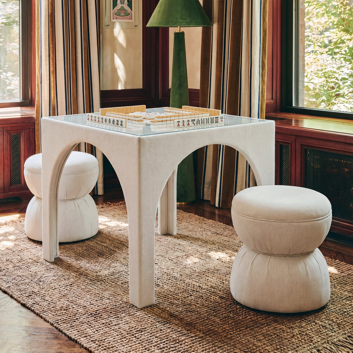 Tomlin Performance Chenille Game Table and Two Ottomans Set - View 14