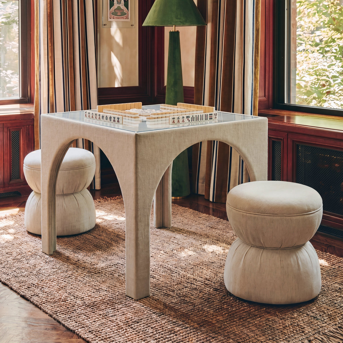 Tomlin Performance Chenille Game Table and Two Ottomans Set - View 2