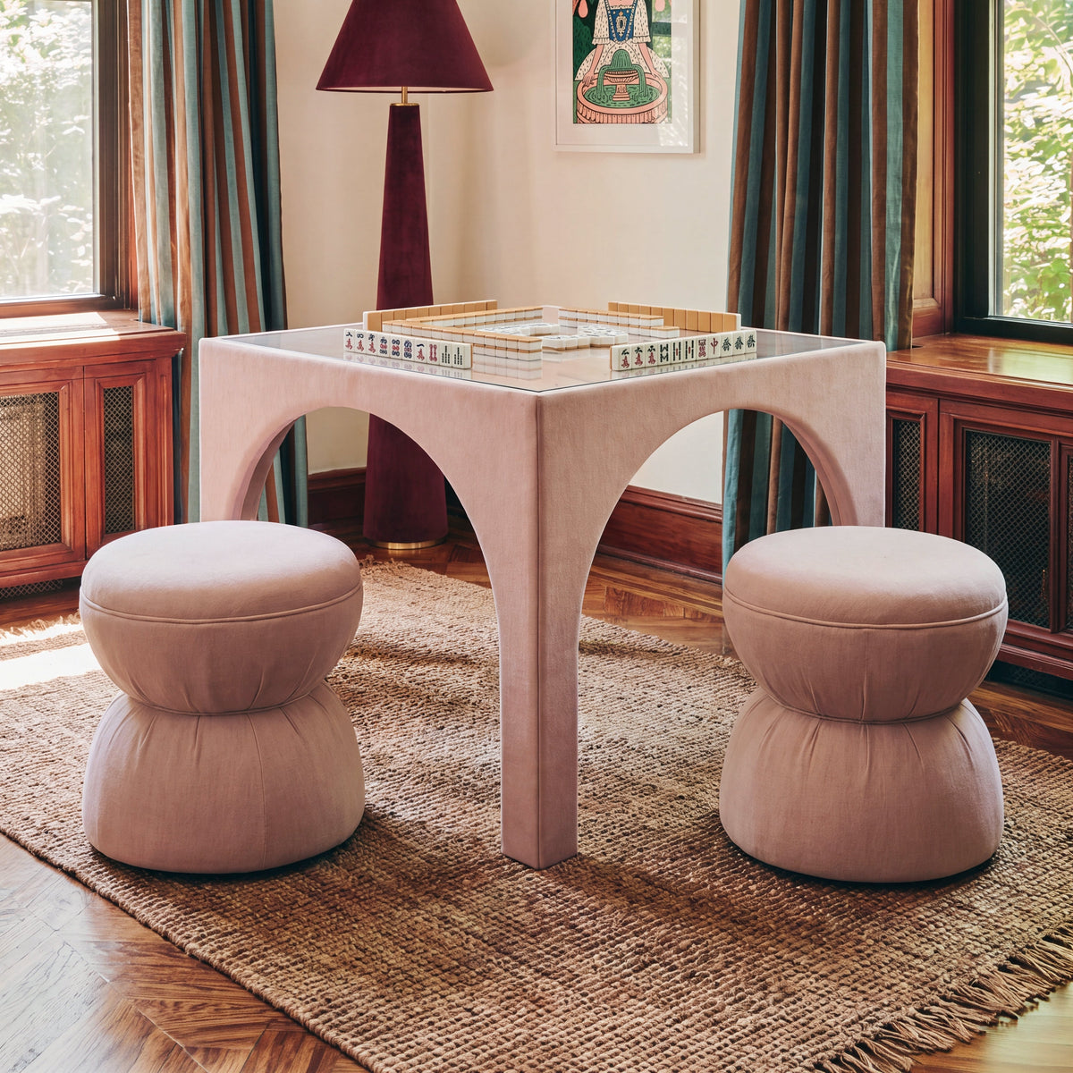 Tomlin Performance Chenille Game Table and Two Ottomans Set - View 34