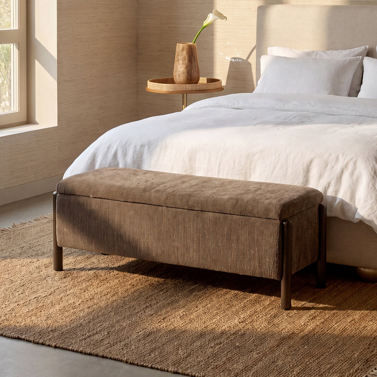 Abby 52" Nubby Fabric Storage Bench - View 11
