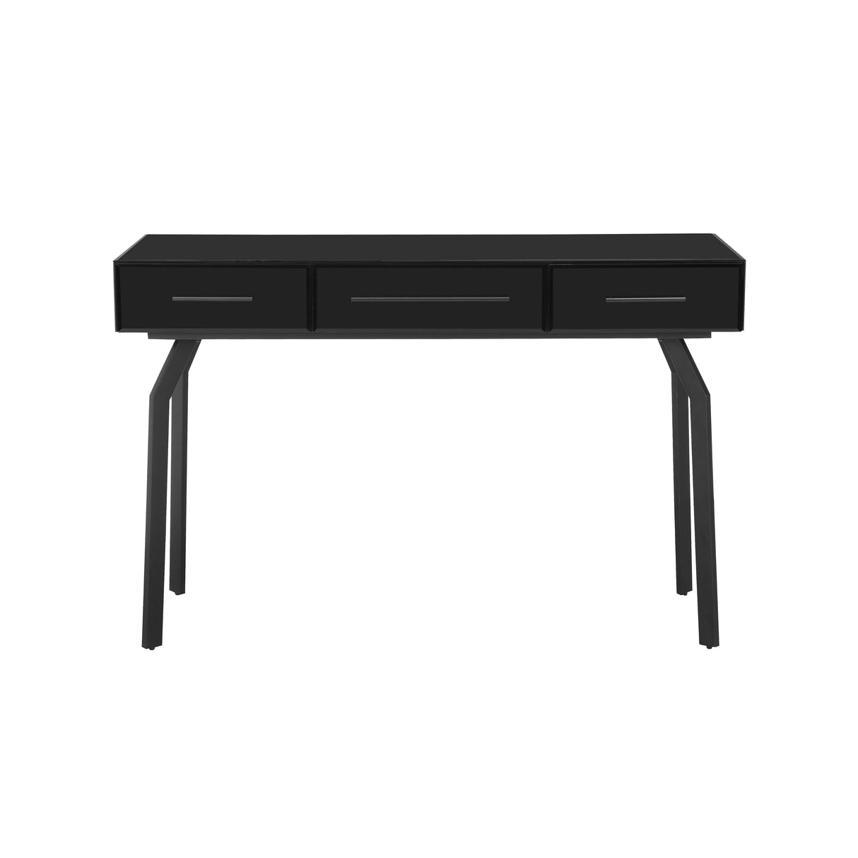 Santana 47" Black Glass 3-Drawer Desk Console Table