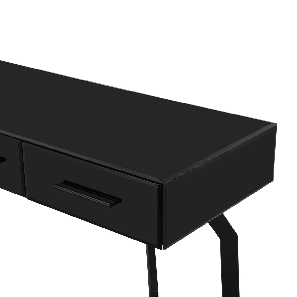 Santana 47" Black Glass 3-Drawer Desk Console Table