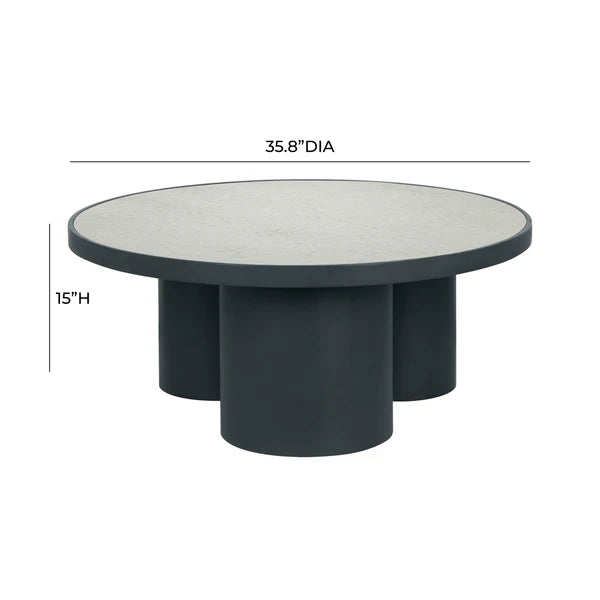 Nautilus 36" Antique Silver Mirrored Round Coffee Table dimensions